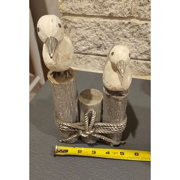Two Seagulls on Wood Pier Posts Hand Made Figurine Decor Nautical Maritime Rope - Picture 7 of 14